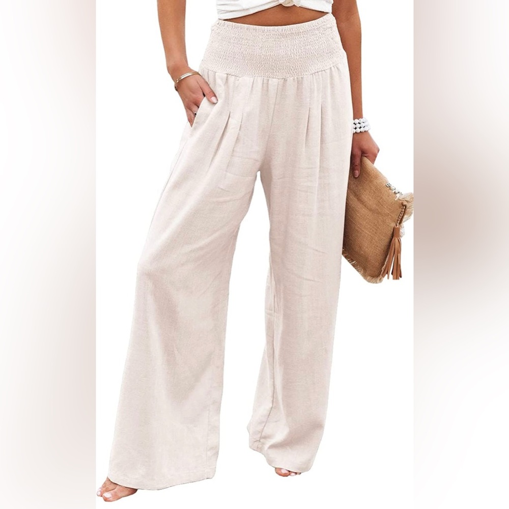 High Waisted Cotton Linen Wide Leg Pants